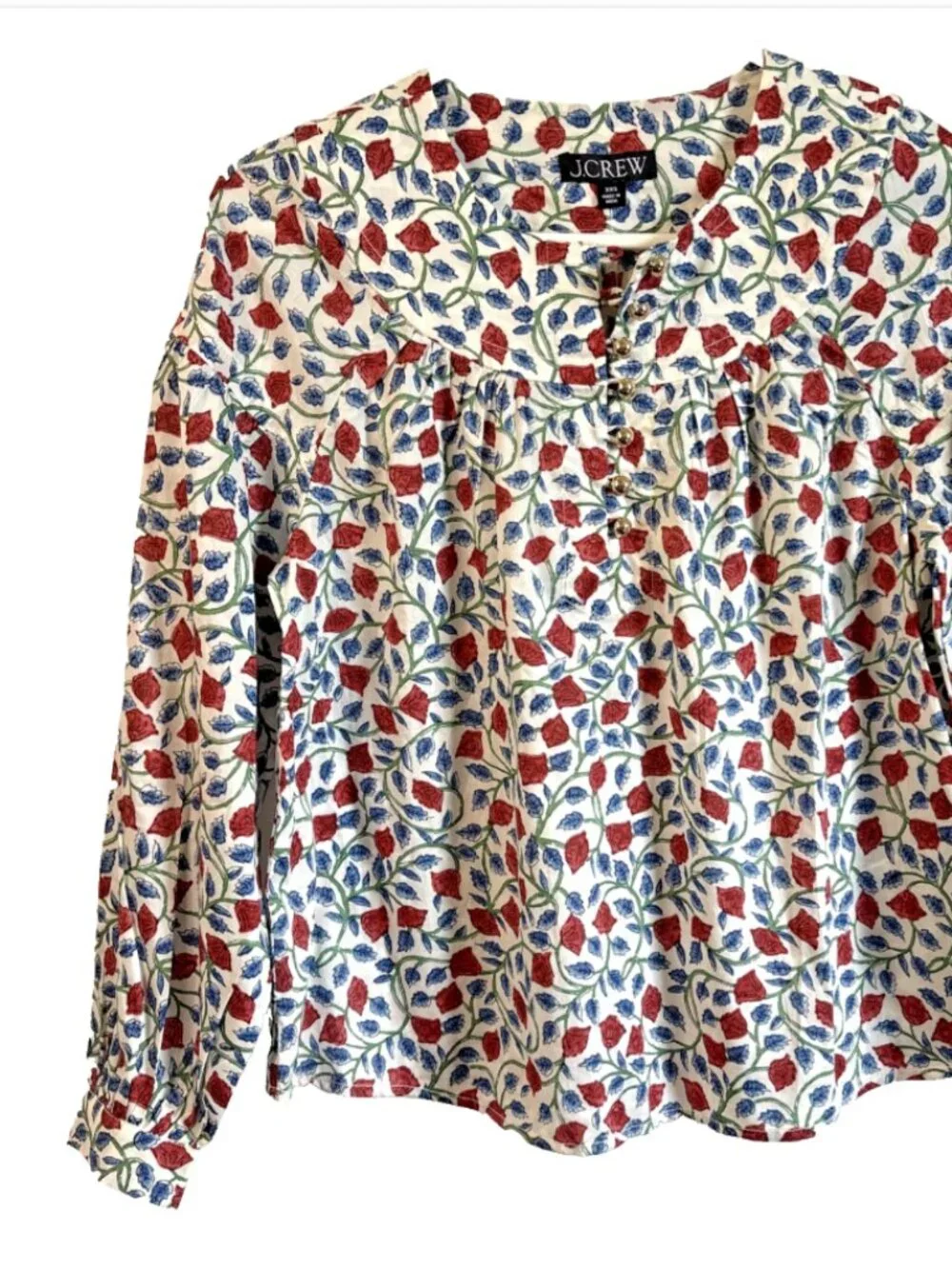 J. Crew Shirred Popover Top Rosewood Floral Tunic Blouse Womens XXS NWT